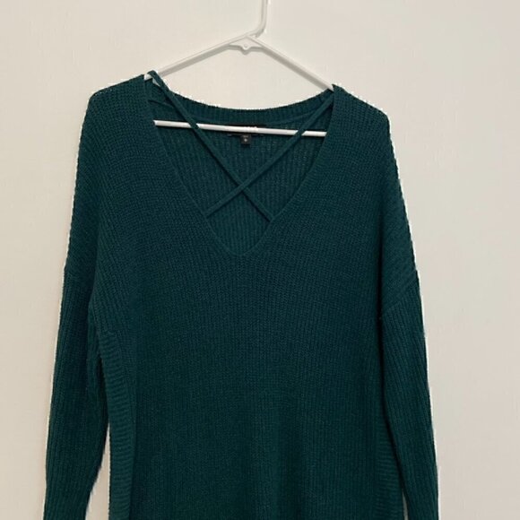 EXPRESS Strappy Circle Hem Tunic Sweater Solid Teal Green Blue 3/4 Sleeve Winter - Picture 5 of 15
